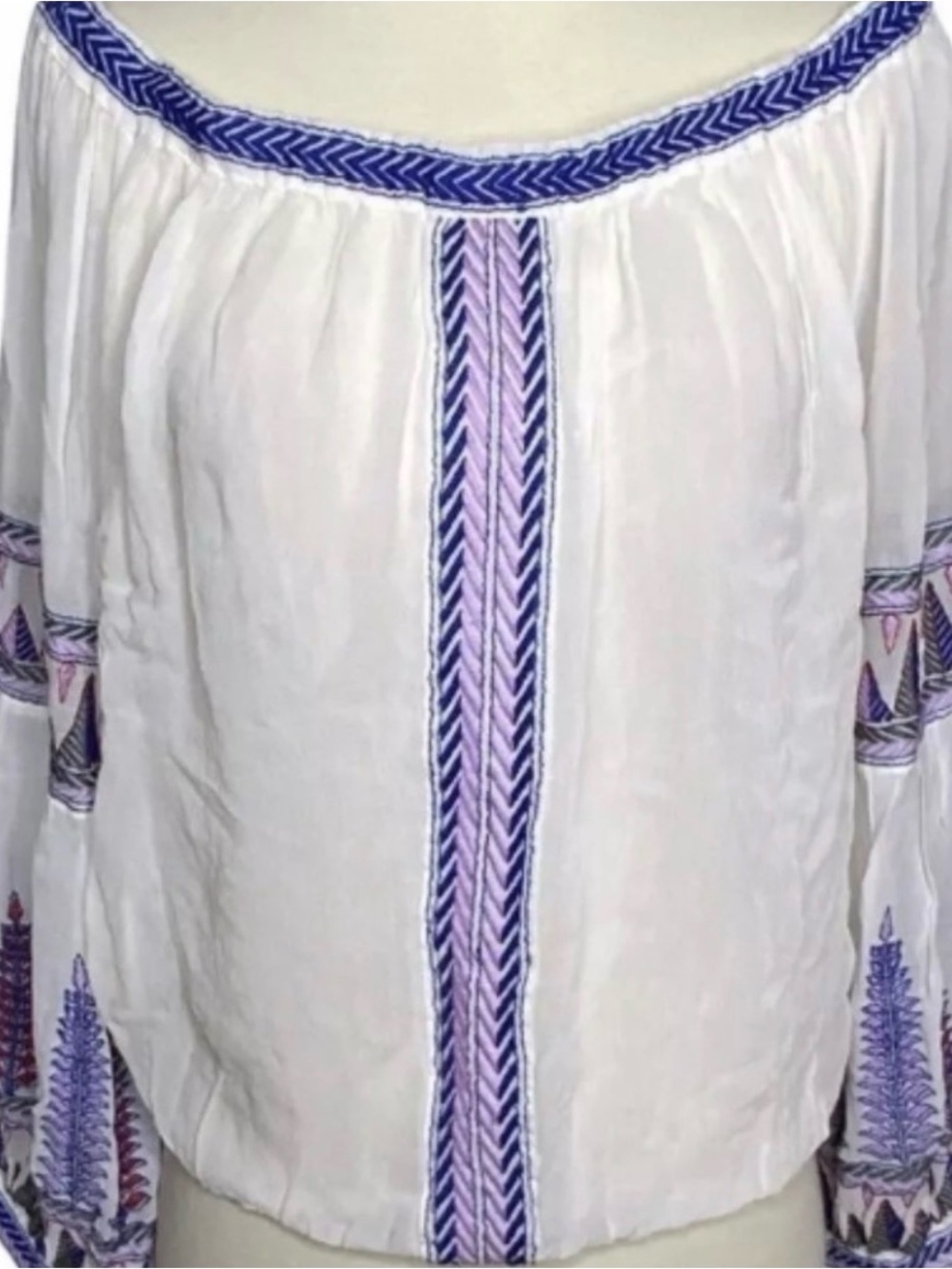 Free People White Tunic with Purple and Blue Embroidery